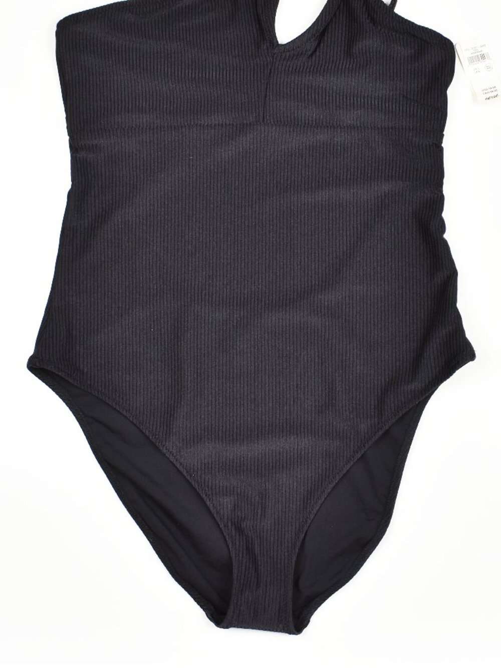 Aerie Shine One-Shoulder Full Coverage Black Ribbed Swimsuit NEW - L - Picture 3 of 7